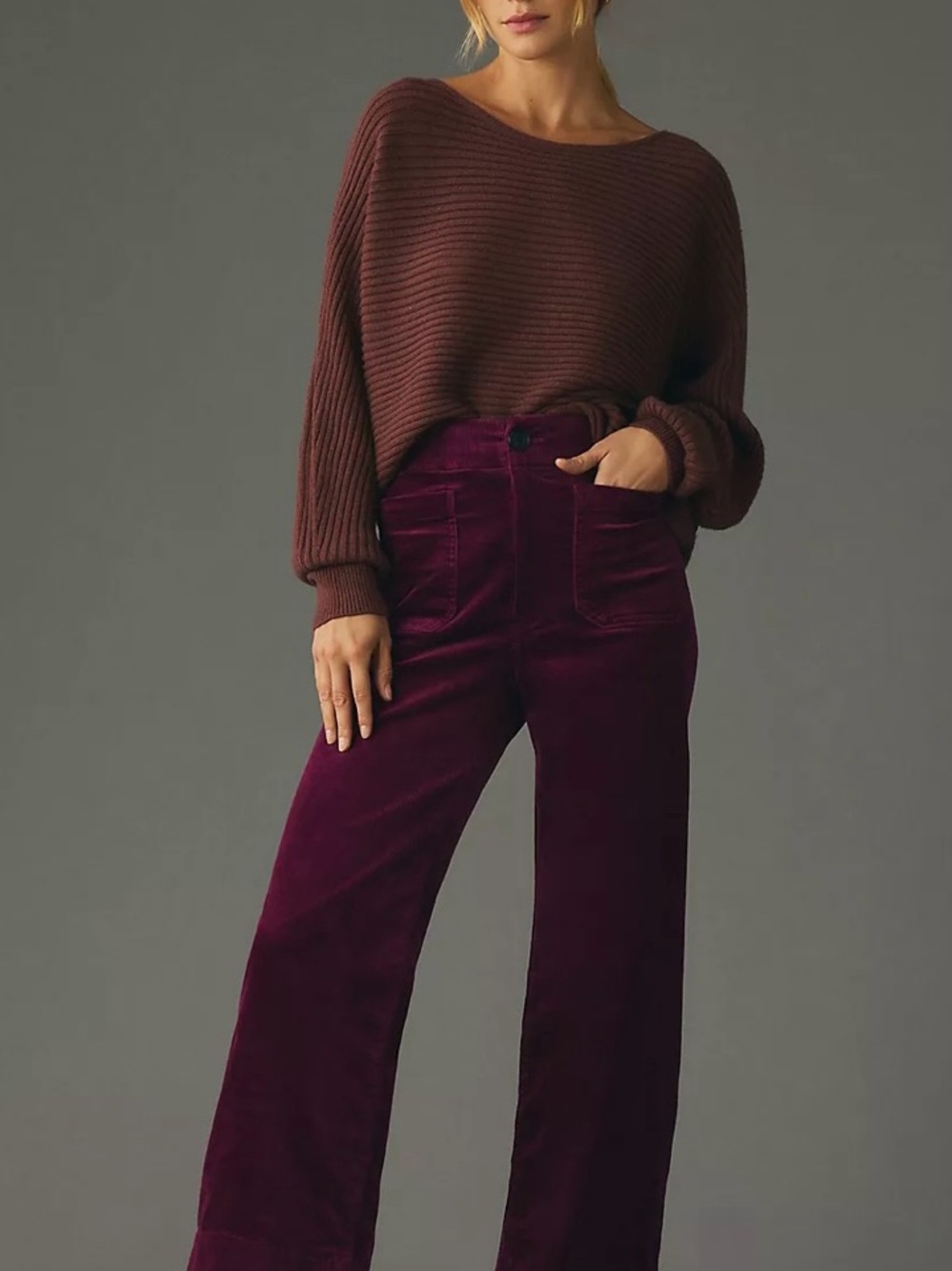 Maeve Colette wide -Leg Cordouroy Pants in Deep Plum purple new 31